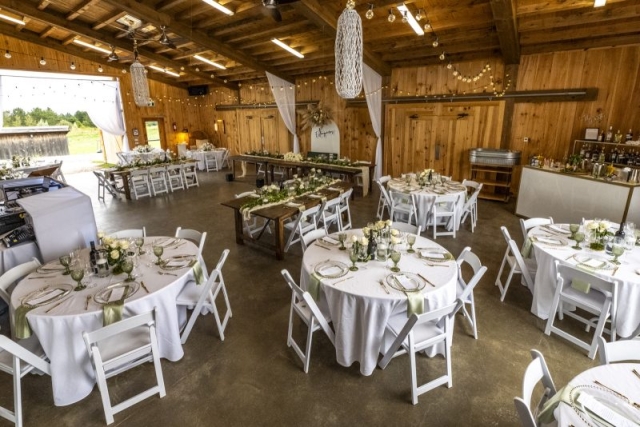 Wedding reception setup in the barn