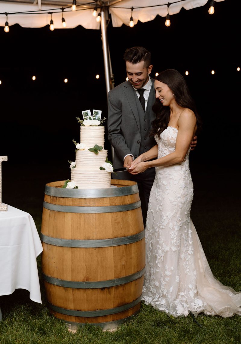 Cake cutting outside the barn