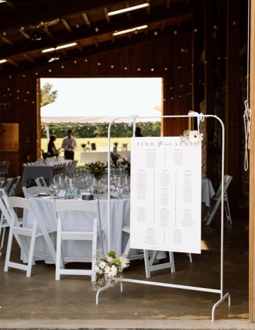 Wedding reception setup in the barn